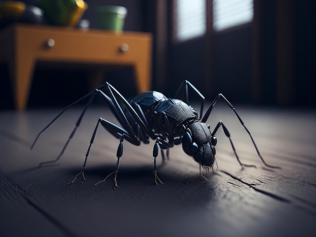 Grande fourmi noire sur le sol de la cuisine générée par l'IA