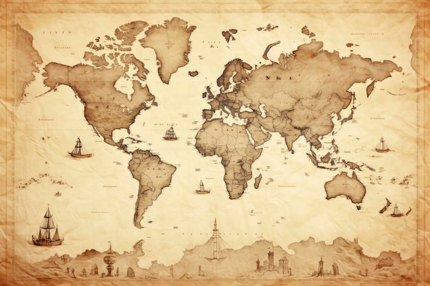 Photo grande illustration détaillée de la carte du monde dans un style vintage