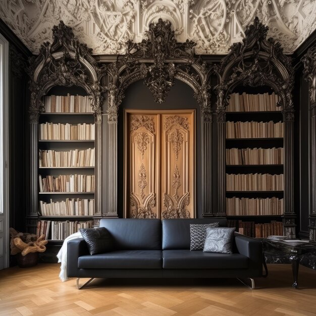 une grande et luxueuse bibliothèque privée de style ancien