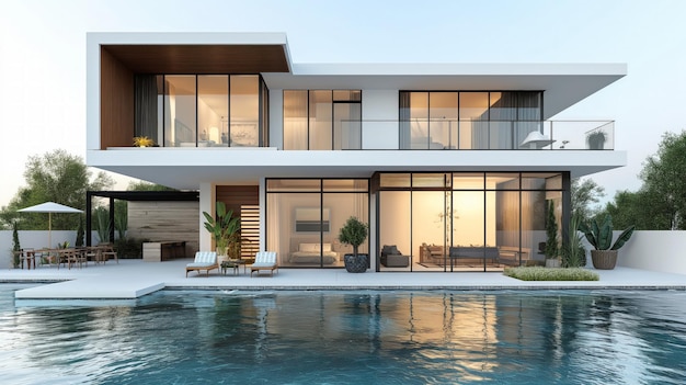 Une grande maison moderne de luxe avec une piscine.