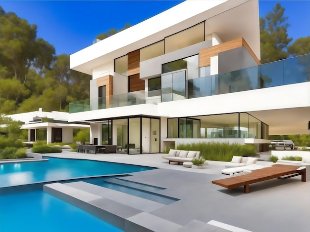 une grande maison moderne avec piscine