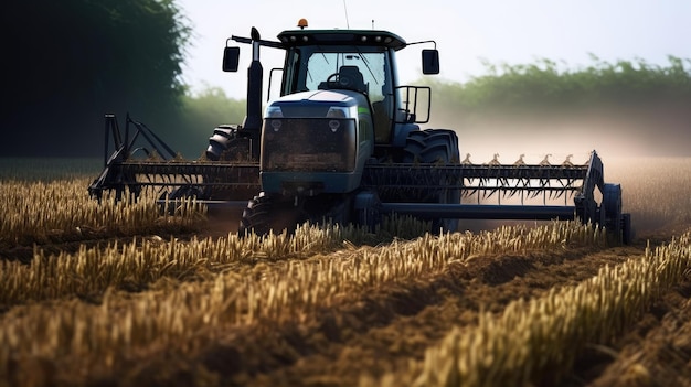 Une grande moissonneuse en opération dans un champ agricole générée par l'IA