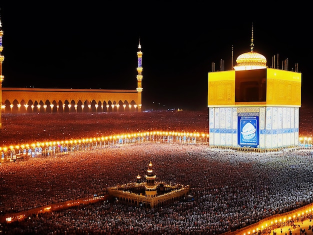 La Grande Mosquée de Modina avec des pèlerins et une grande foule de musulmans