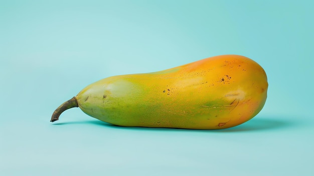 Photo une grande papaye mûre isolée sur un fond bleu la papaye est jaune et verte avec une peau lisse légèrement ridée