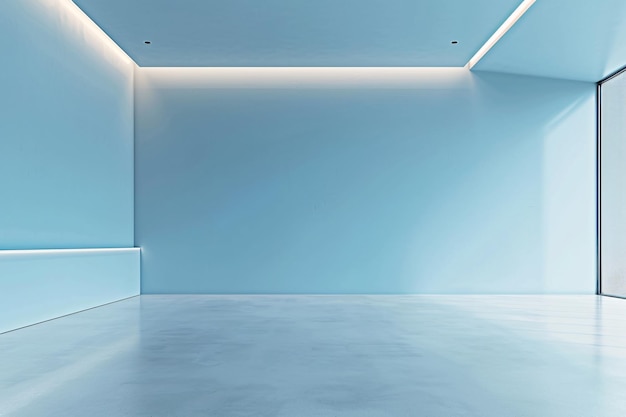 Une grande pièce vide avec un mur bleu et un plafond blanc l'espace est ouvert et diaphane