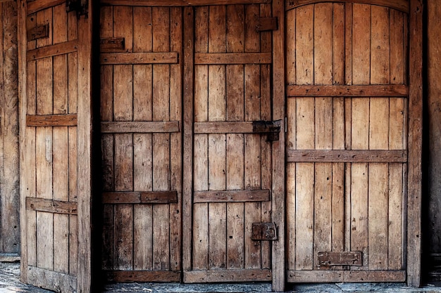 Photo grande porte médiévale en bois avec croisillons et barreaux
