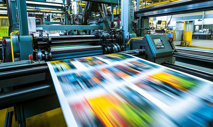 Photo une grande presse d'impression offset industrielle produisant