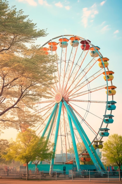 Grande roue admirant la vue aérienne du parc d'attractions génératif d'IA