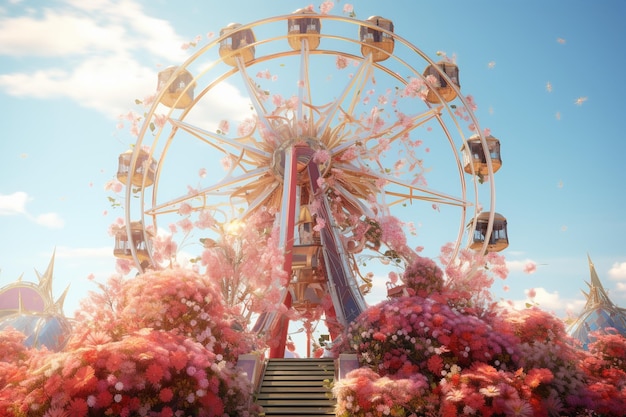 Une grande roue capricieuse ornée de fleurs en cascade 00206 00