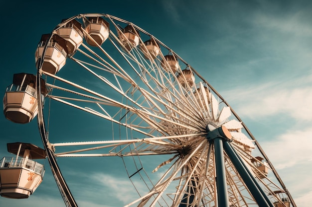 Une grande roue avec un ciel nuageux en arrière-plan