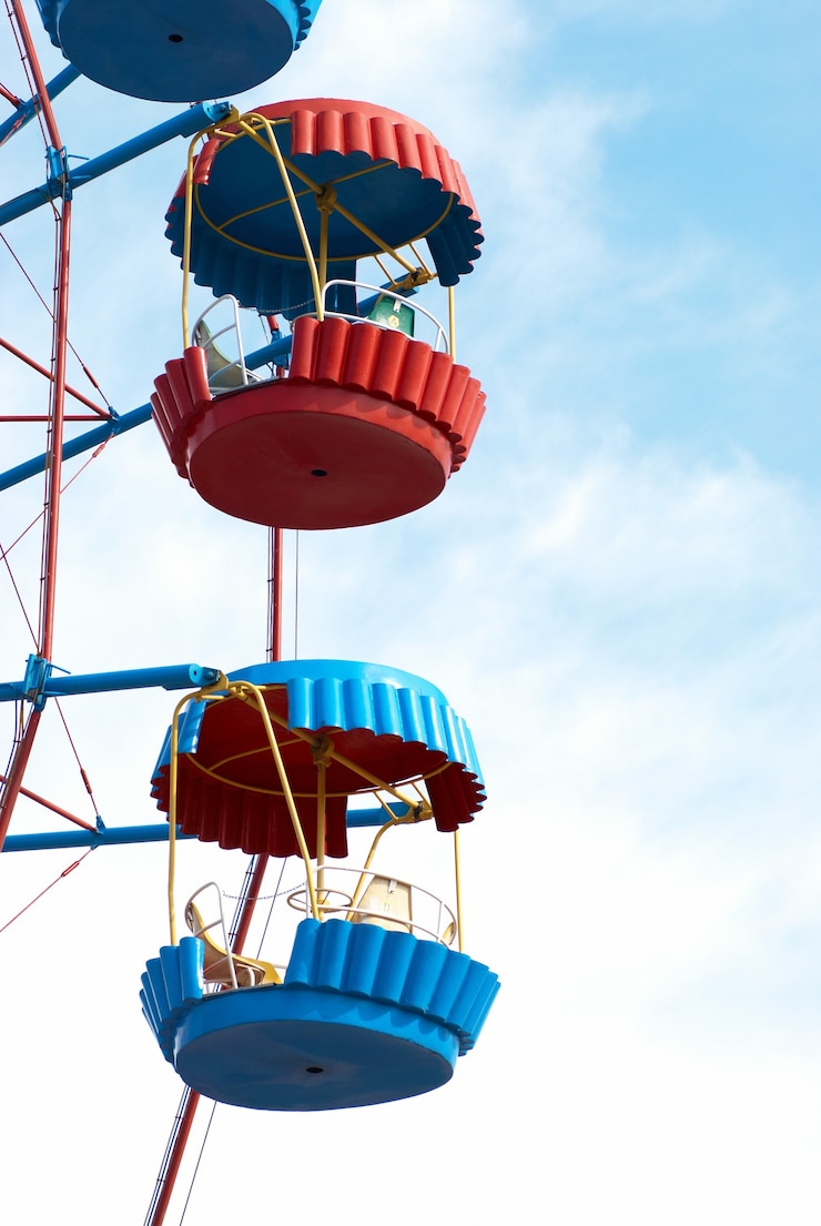 Photo grande roue sur le fond de ciel bleu