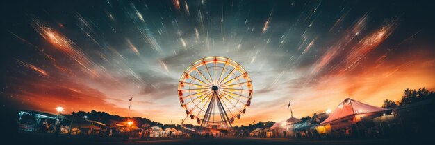 La grande roue lumineuse tourne contre le ciel nocturne