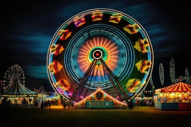 Grande roue la nuit avec des lumières colorées Generative AI