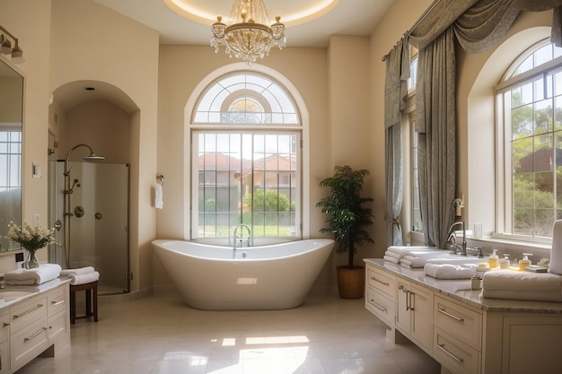 Grande salle de bain avec douche