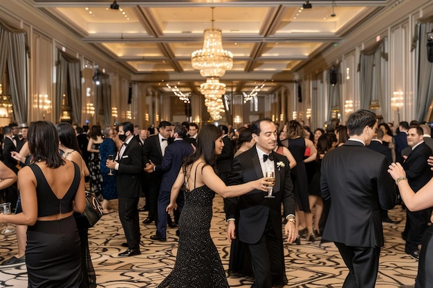 Photo une grande salle de bal remplie d'invités dansant toute la nuit.