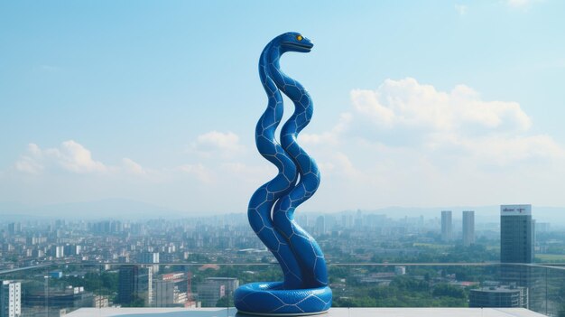 Photo une grande sculpture bleue au sommet d'un bâtiment