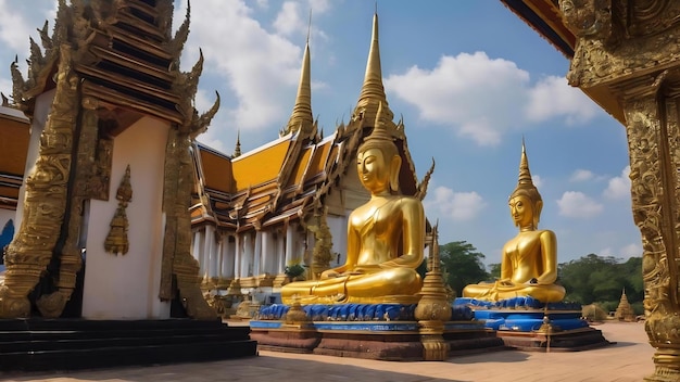 Grande statue de Bouddha bleue et blanche à Wat Roy Phra Phutthabat Phu Manorom pour le peuple thaïlandais et pour