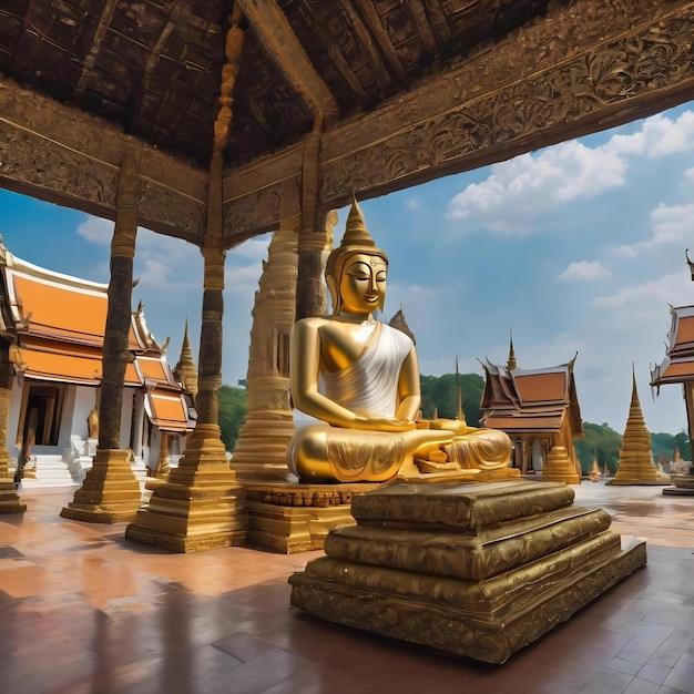 Grande statue de Bouddha bleue et blanche à Wat Roy Phra Phutthabat Phu Manorom pour le peuple thaïlandais et pour