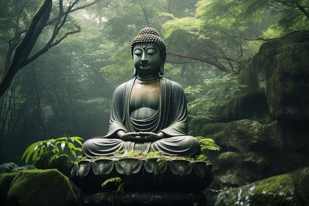 Photo une grande statue de bouddha de kamakura dans la jungle