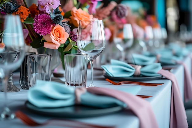 Photo une grande table de mariage pour une réception ornée de fleurs