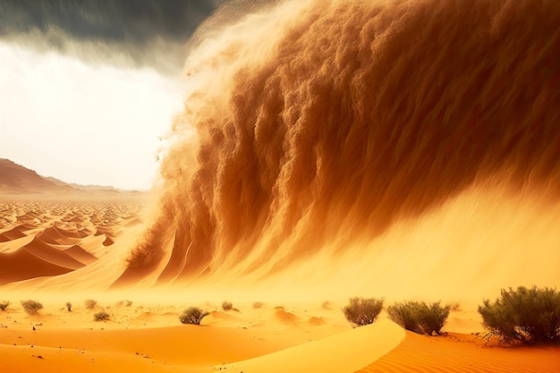 Une grande tempête de sable s'est formée sur une catastrophe naturelle de dunes du désert faite avec une IA générative