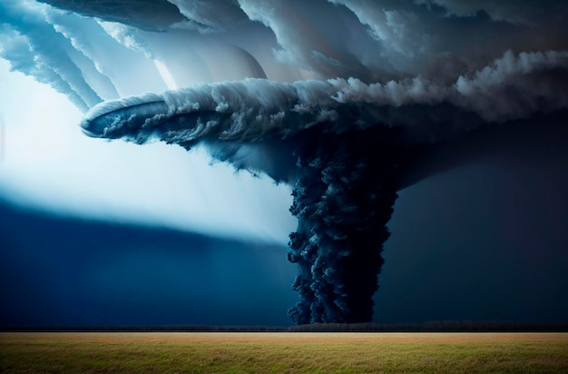 Une grande tornade sur un champ à la campagne par temps nuageux AI générative