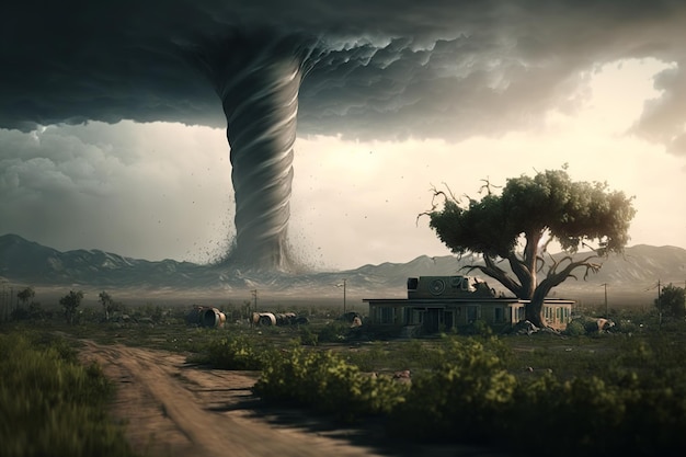 Grande tornade détruisant le paysage