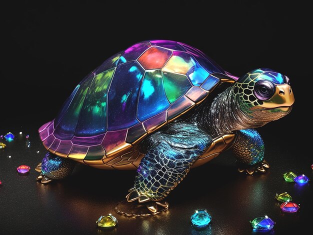 La grande tortue aux diamants brillants est une IA générative.