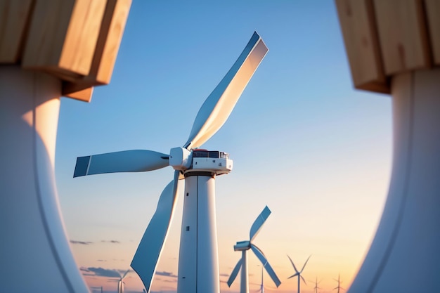 Photo la grande turbine éolienne est un nouveau moyen d'énergie propre et de protection de l'environnement.