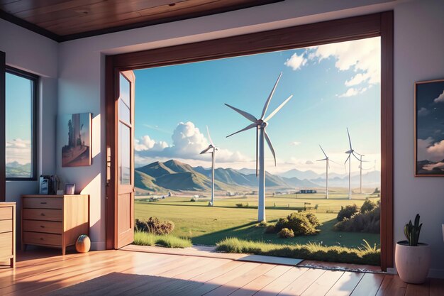 La grande turbine éolienne est un nouveau moyen d'énergie propre et de protection de l'environnement.