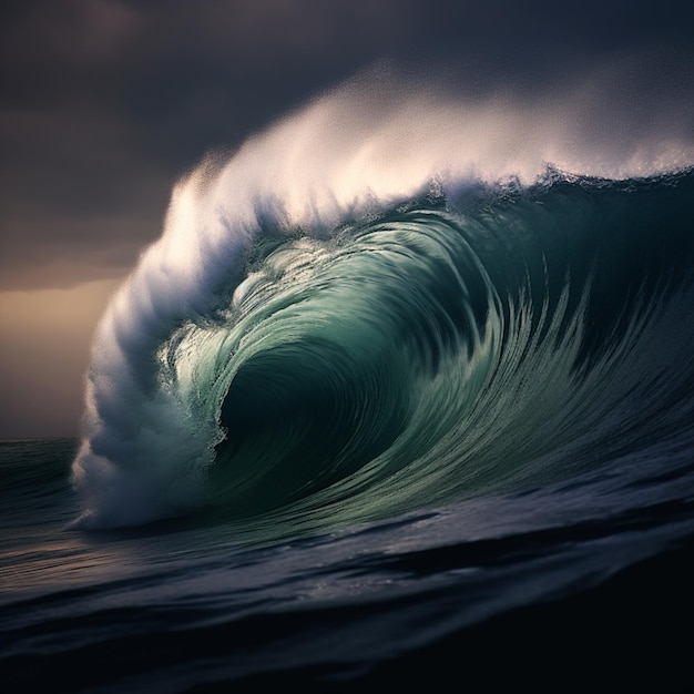 Une grande vague est sur le point de s'écraser dans l'océan.