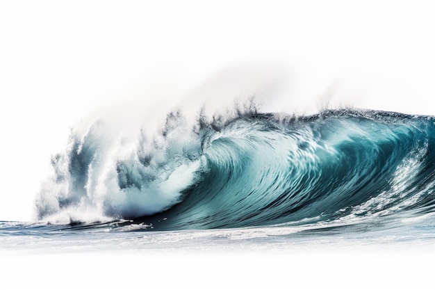 Grande vague de mer orageuse en bleu profond isolée sur blanc créée avec l'IA générative