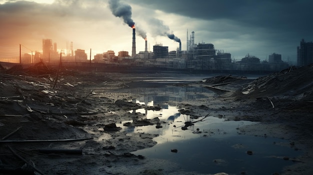 une grande ville dans un paysage sombre avec l'atmosphère de l'atmosphère