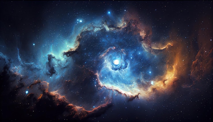 Photo grande vue panoramique d'une nébuleuse bleu foncé colorée al genetared