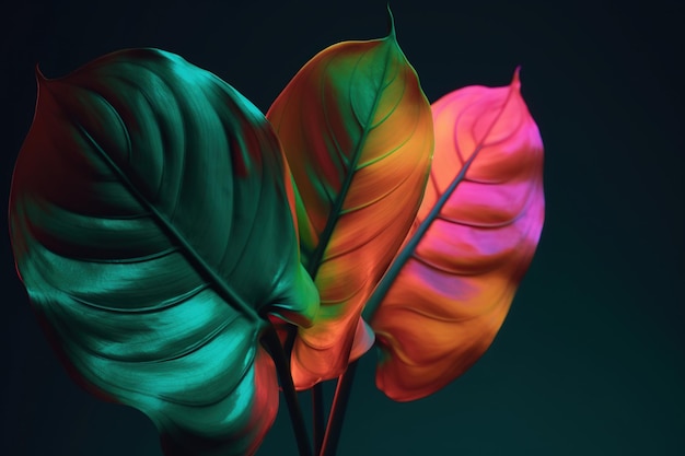 Les grandes feuilles de bardane brillent de couleurs fluo