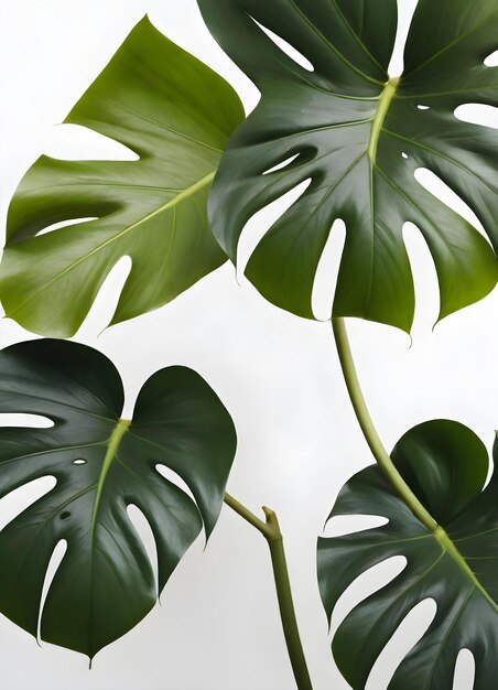 De grandes feuilles de monstera sur un fond blanc