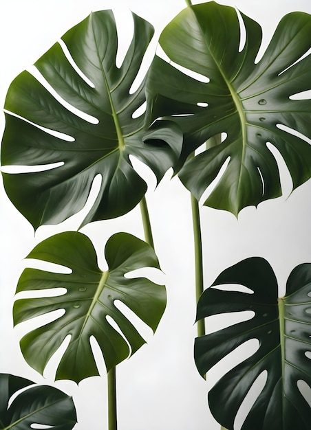 De grandes feuilles de monstera sur un fond blanc