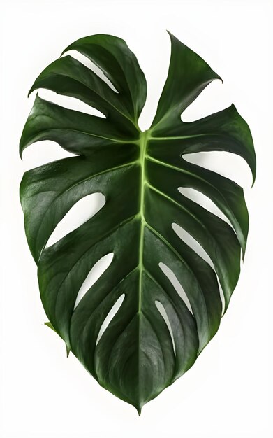 De grandes feuilles vertes de Monstera deliciosa plantées sur un fond blanc