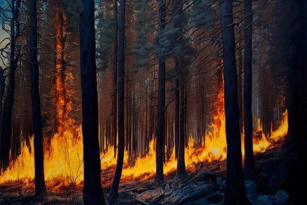 De grandes flammes d'art généré par un réseau neuronal d'incendie de forêt