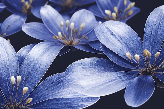 Grandes fleurs bleu foncé à reflets métalliques