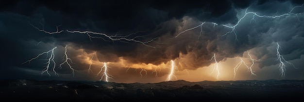 Grandeur dramatique d'une tempête tonitruante Tonnerre et foudre spectacle atmosphérique intensité de la nature drame électrique atmosphère orageuse temps dramatique généré par l'IA