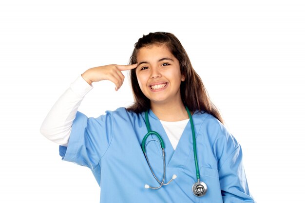 Grandhomme avec uniforme de médecin bleu