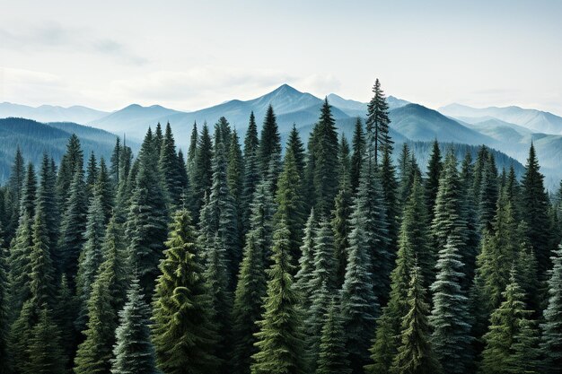 Photo les grands arbres ressemblent à des pins pleins d'arbres verts sur un fond blanc.