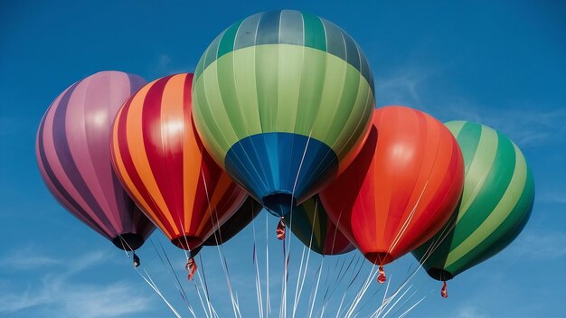 De grands ballons multicolores contre le ciel bleu