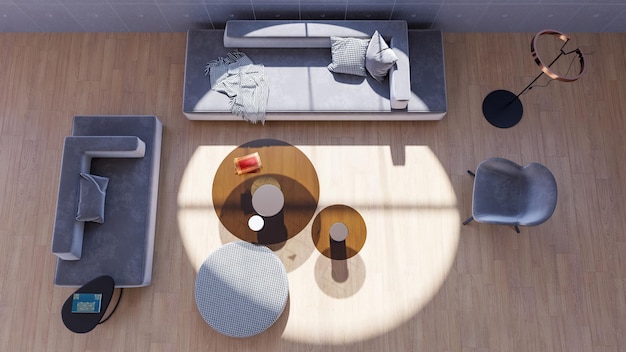 Grands intérieurs lumineux modernes de luxe Illustration de bannière de maquette de salon rendu 3D