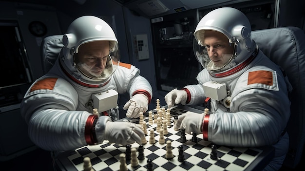 Des grands maîtres astronautes de loisirs interstellaires innovants s'engagent dans des échecs en zéro gravité à la capsule H