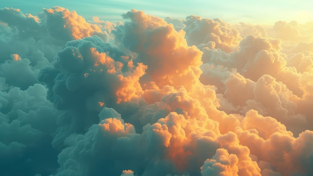 De grands nuages blancs et bleus sur un fond de ciel doux vue supérieure d'un ciel nuageux blanc à travers les rayons du soleil