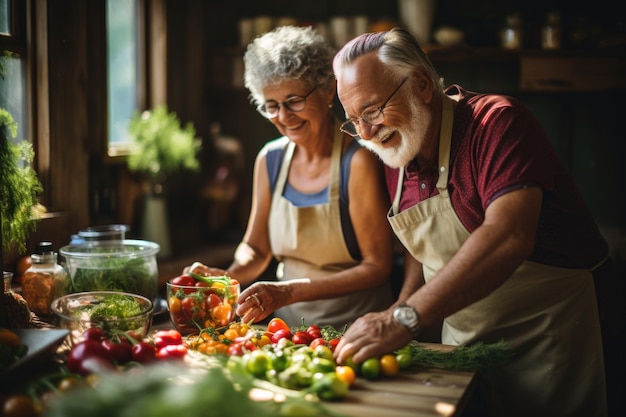 Grands-parents retraités cuisinant ensemble