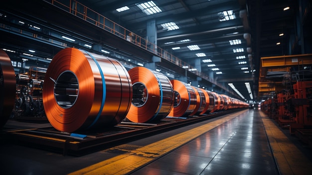 Photo de grands rouleaux d'acier dans l'usine