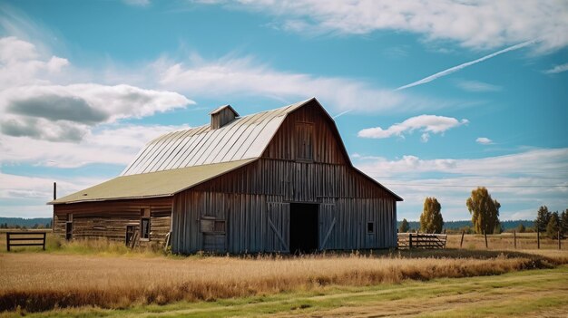 Une grange de campagne rustique et charmante avec un ciel bleu et _24xjpg